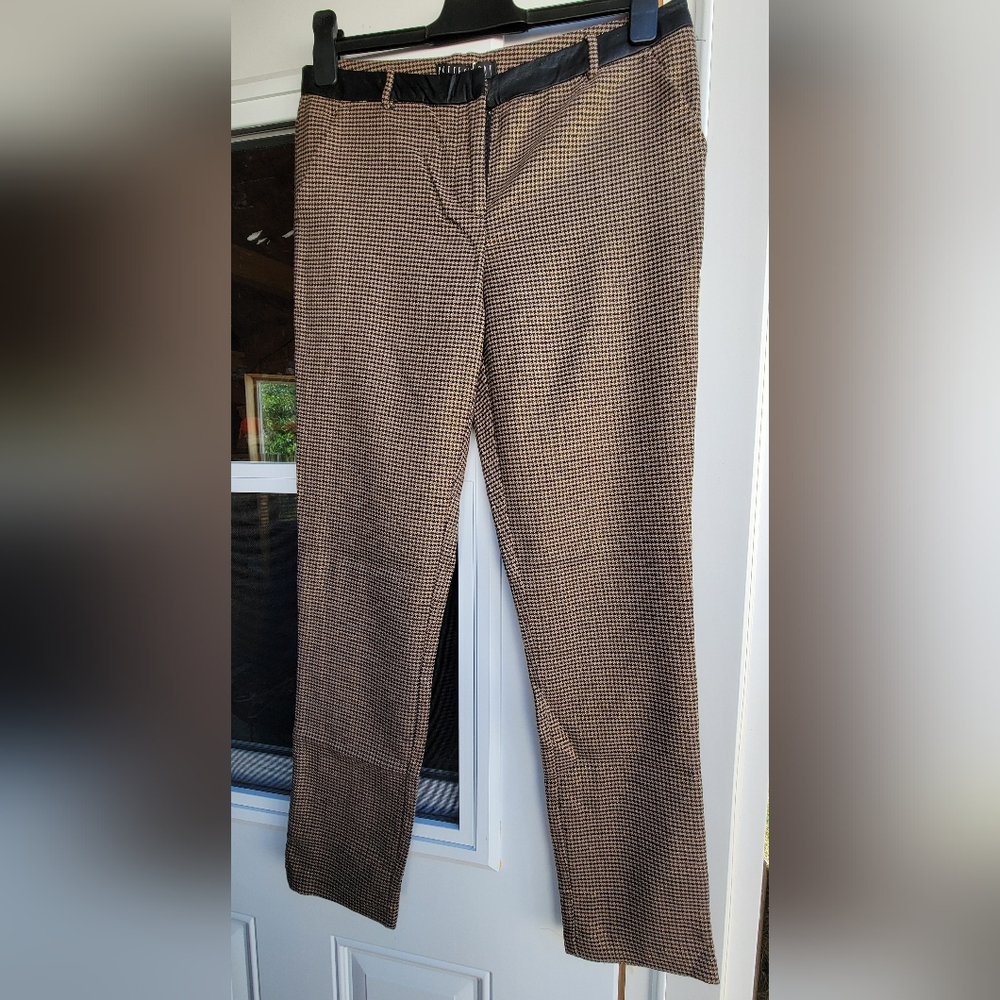 Potter's Pot Tan Checkered Chinos Pants With Leather Trim 30 Inch Inseam